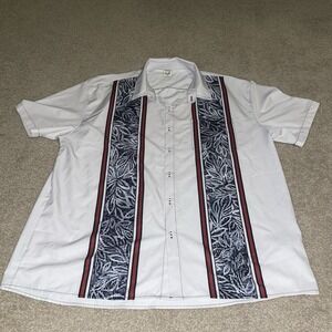 Hardaddy Mens XL White Tropical Snakeskin Panel Button Down Short Sleeve Shirt